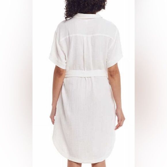 NWT Weatherproof Vintage Women’s White Short Sleeve Button Up Gauzy Dress Size M - Picture 2 of 10